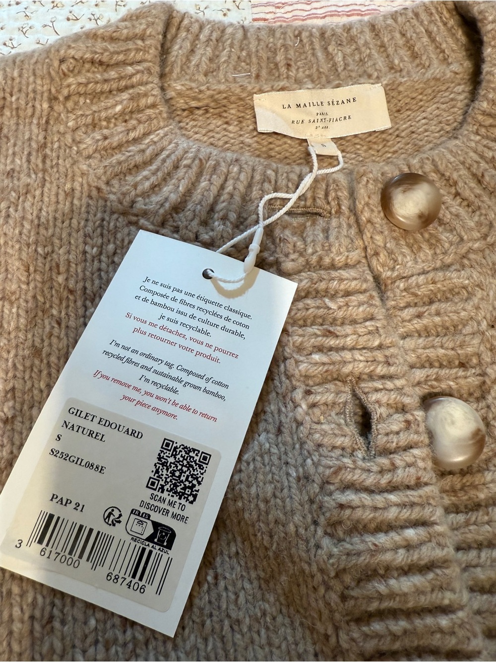 NWT Sezane Edouard Cardigan Natural Beige - Size S - Picture 8 of 9
